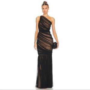 Norma Kamali Diana Fishtail Gown Mesh Black